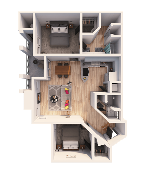 Floor plan for 2 beds, 2 baths, 1135 sqft